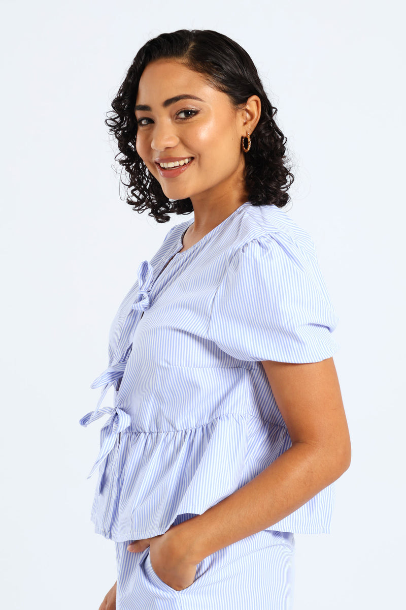Peplum Tie Top - Blue