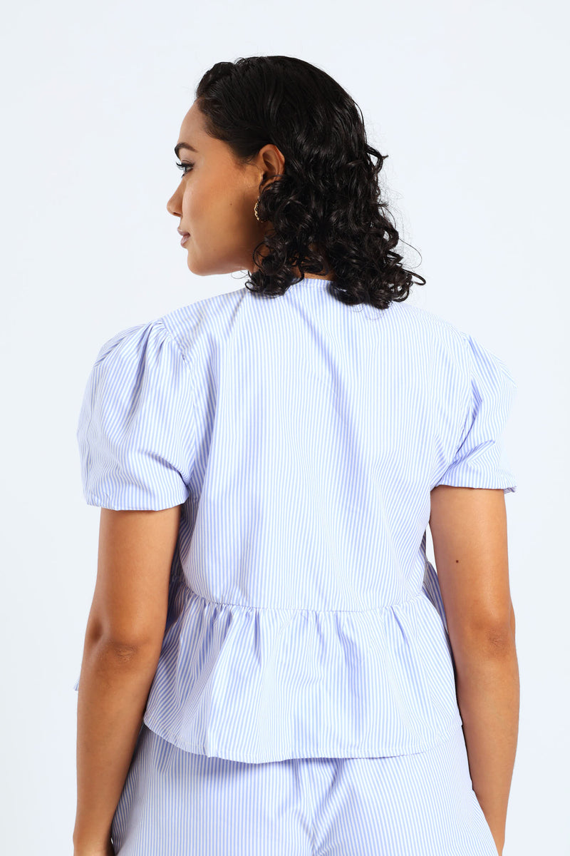 Peplum Tie Top - Blue