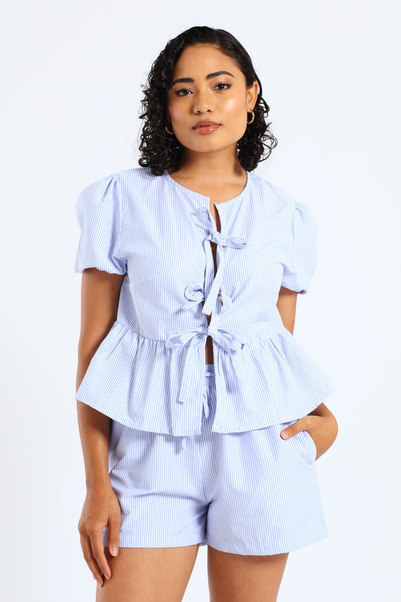 Peplum Tie Top - Blue