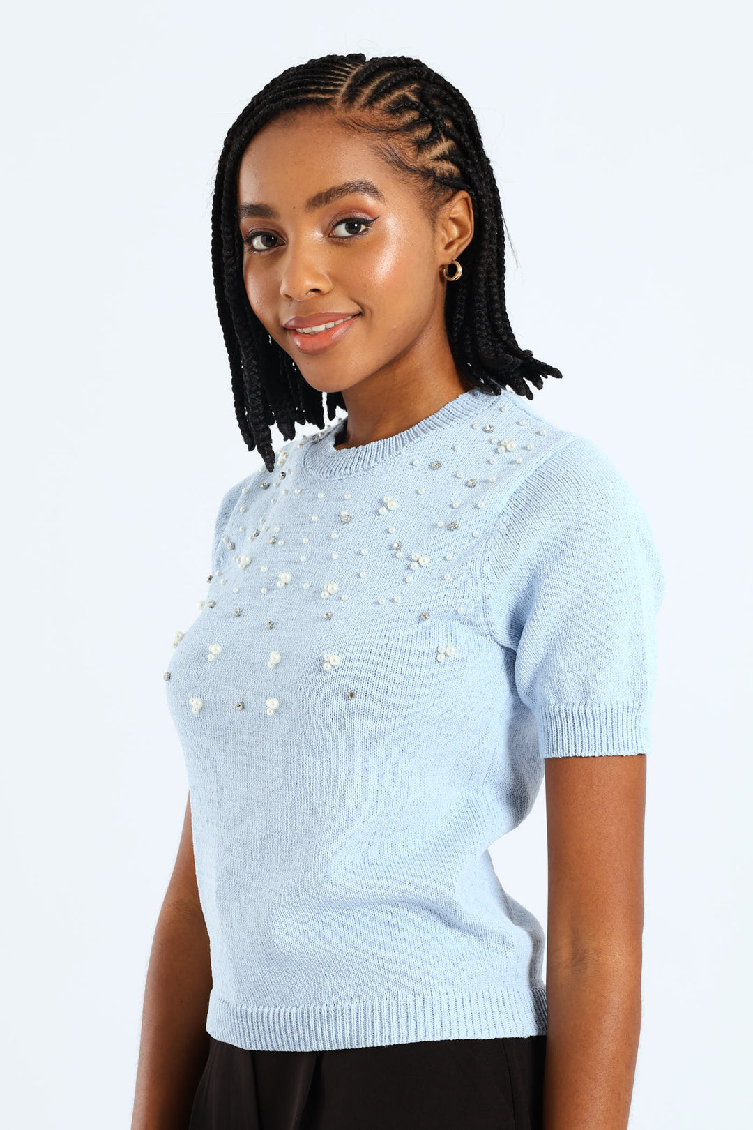 Pearl Embellished Pullover - Light Blue
