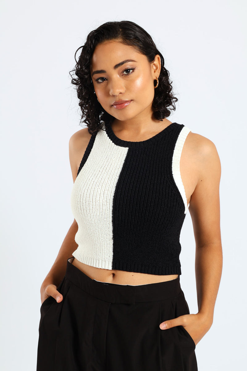 Blocked Knit Tank - Black/White