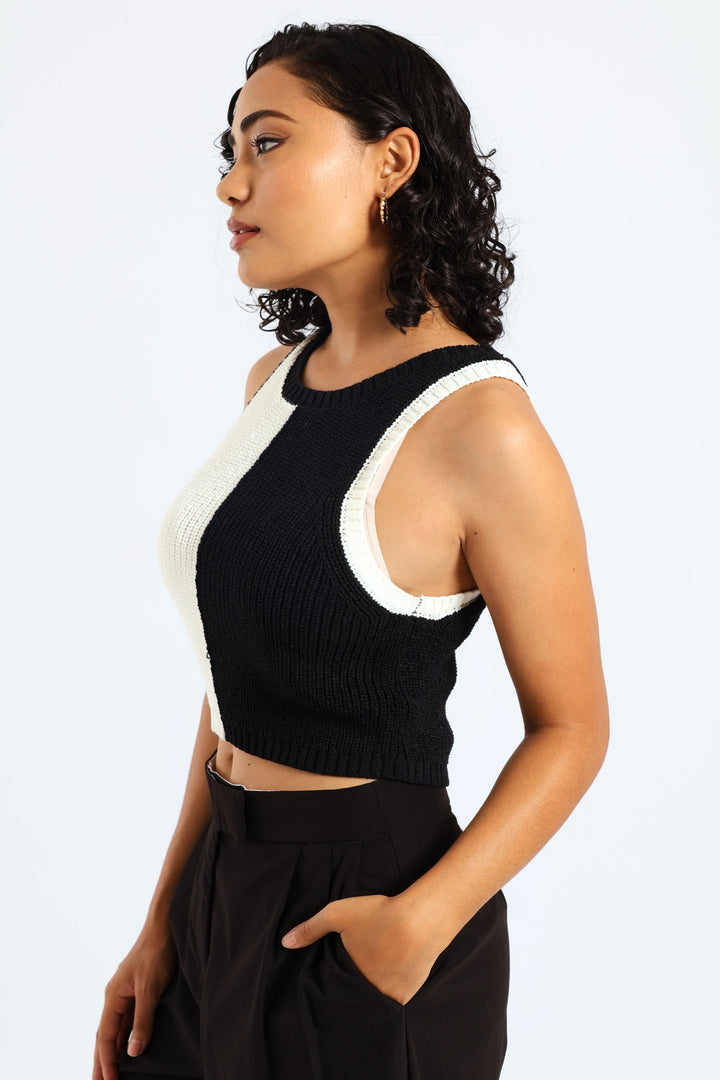 Blocked Knit Tank - Black/White