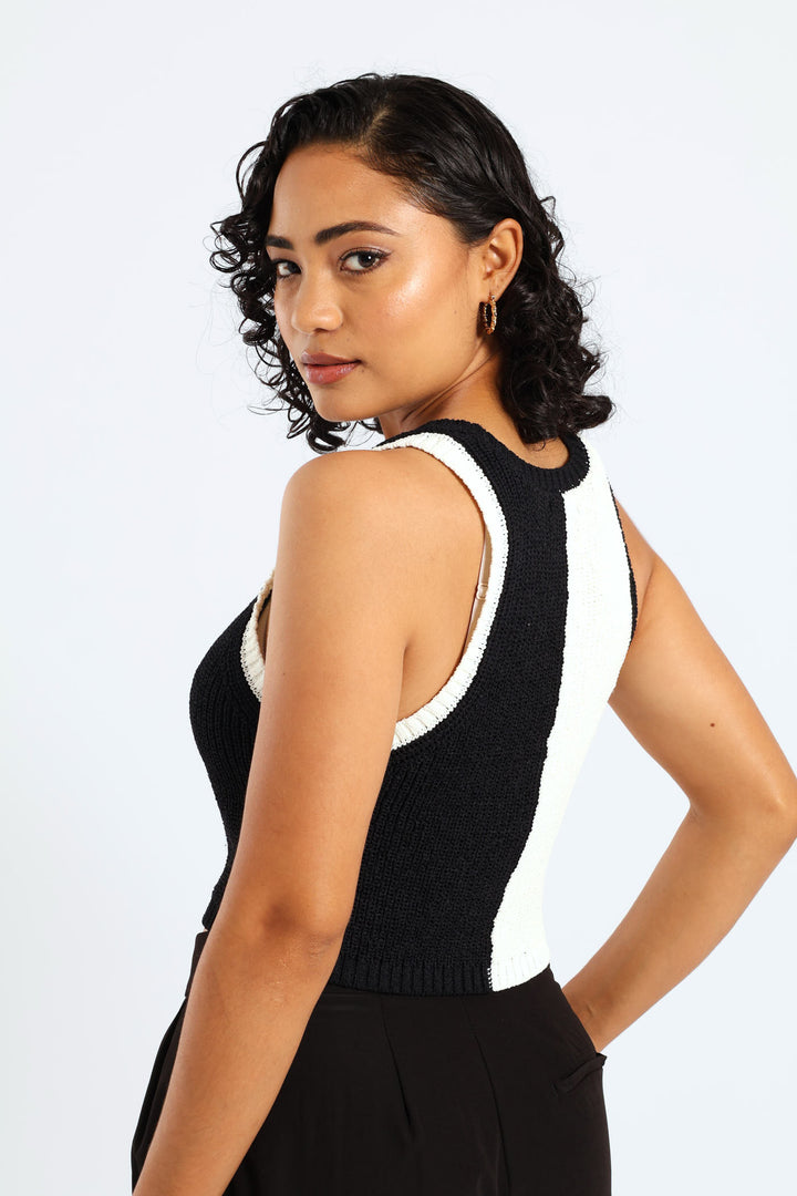 Blocked Knit Tank - Black/White