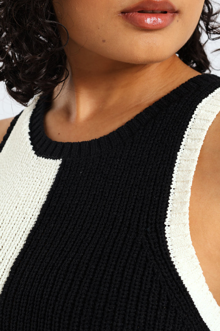 Blocked Knit Tank - Black/White