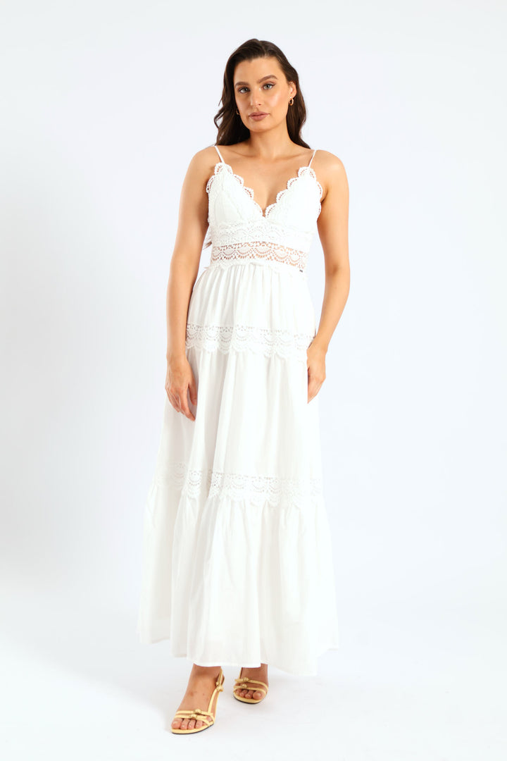 Aurelia Tiered Lace Maxi Dress - White
