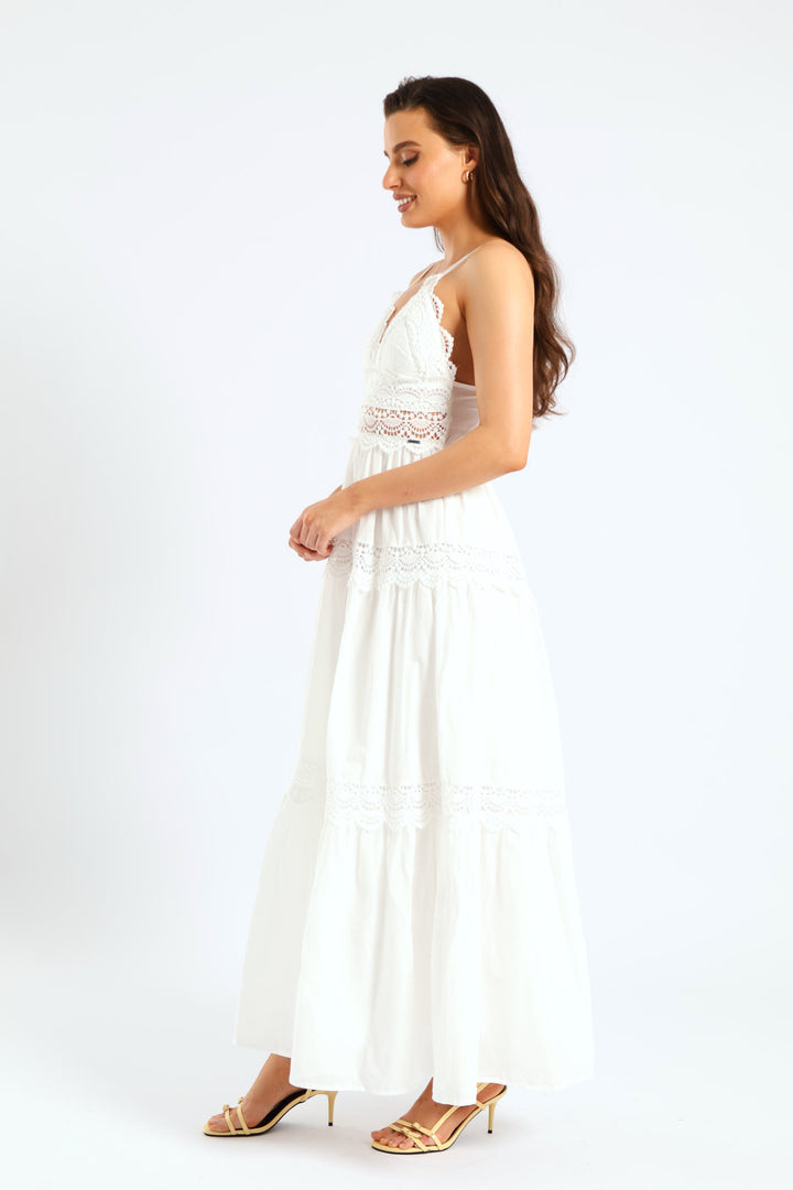 Aurelia Tiered Lace Maxi Dress - White