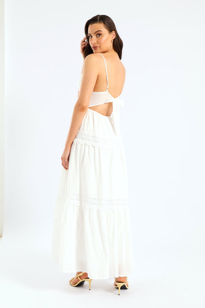 Aurelia Tiered Lace Maxi Dress - White