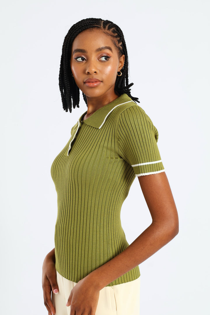 Constrast Tipped Golfer Tee - Matcha