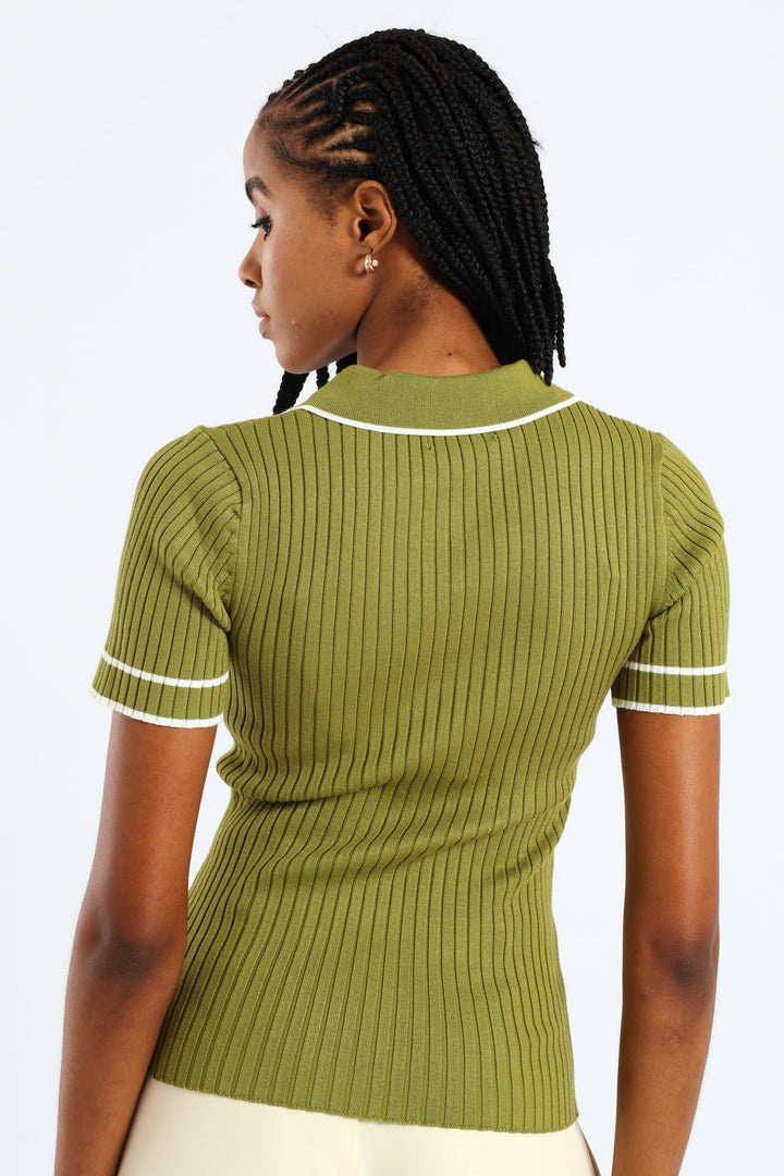 Constrast Tipped Golfer Tee - Matcha