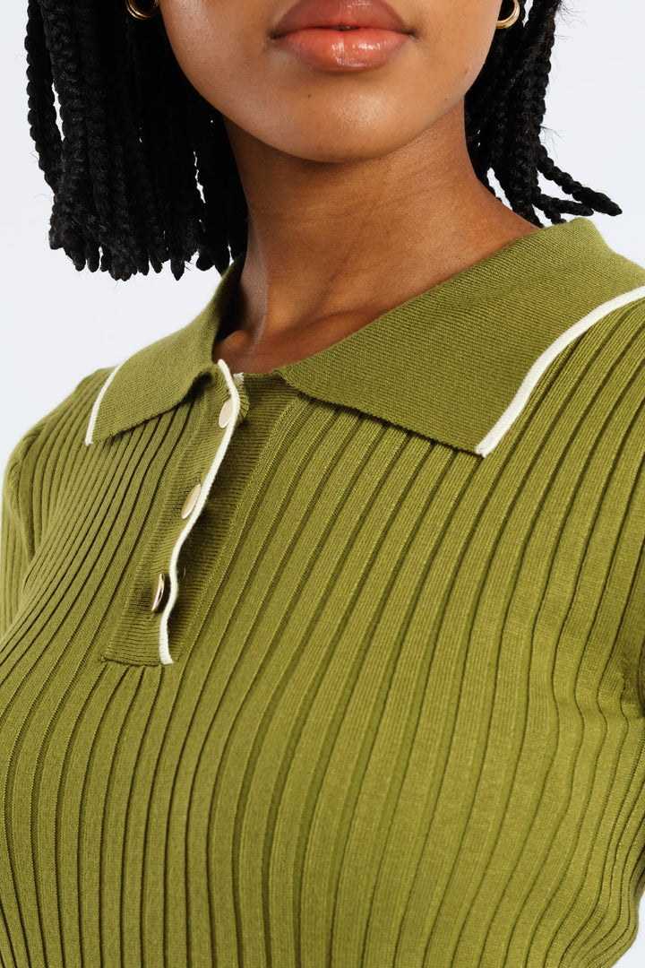 Constrast Tipped Golfer Tee - Matcha