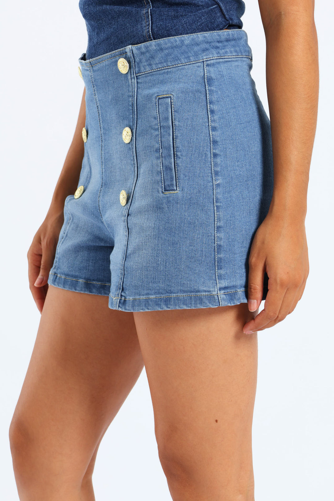 Decorative Button Welt Pocket Shorts - Light Blue