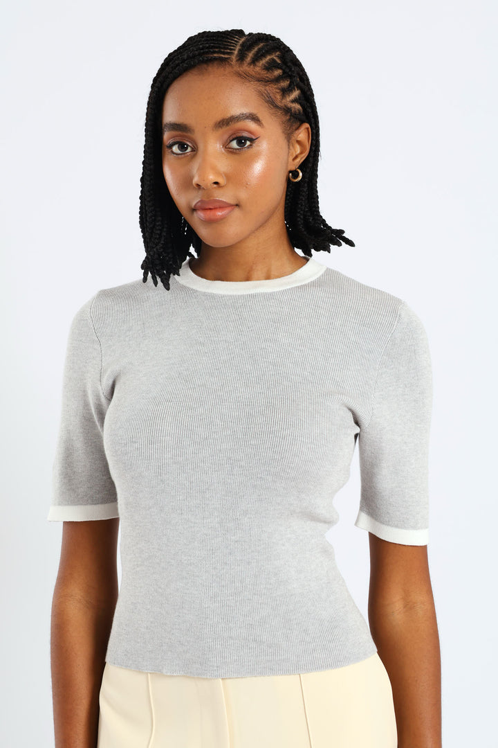 Tipped Pullover - Grey/White