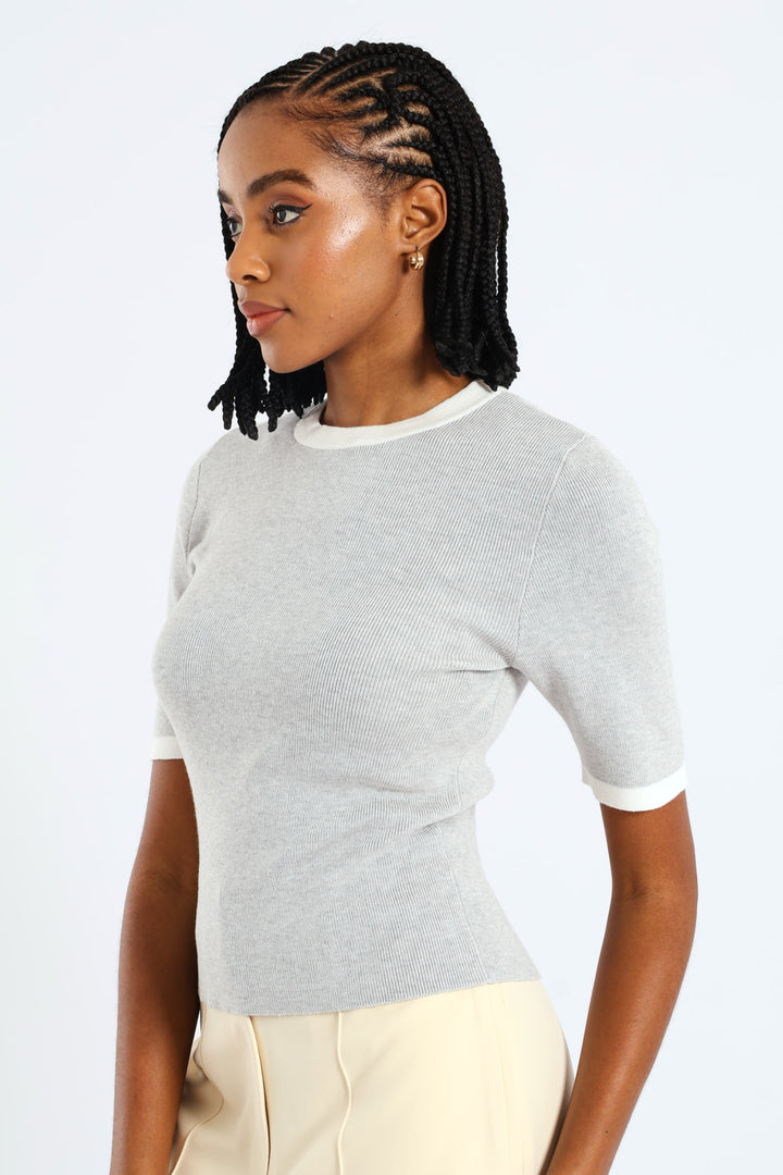 Tipped Pullover - Grey/White