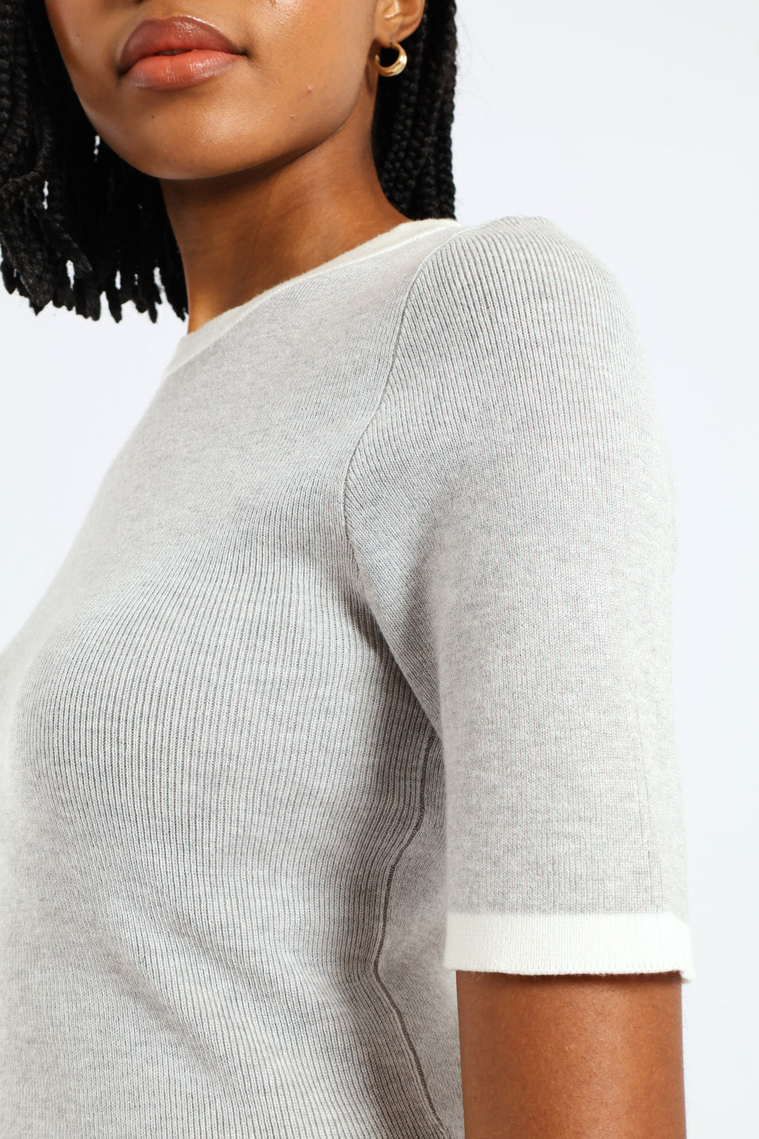 Tipped Pullover - Grey/White