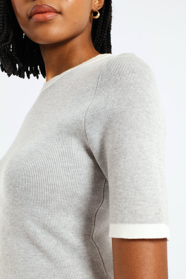 Tipped Pullover - Grey/White