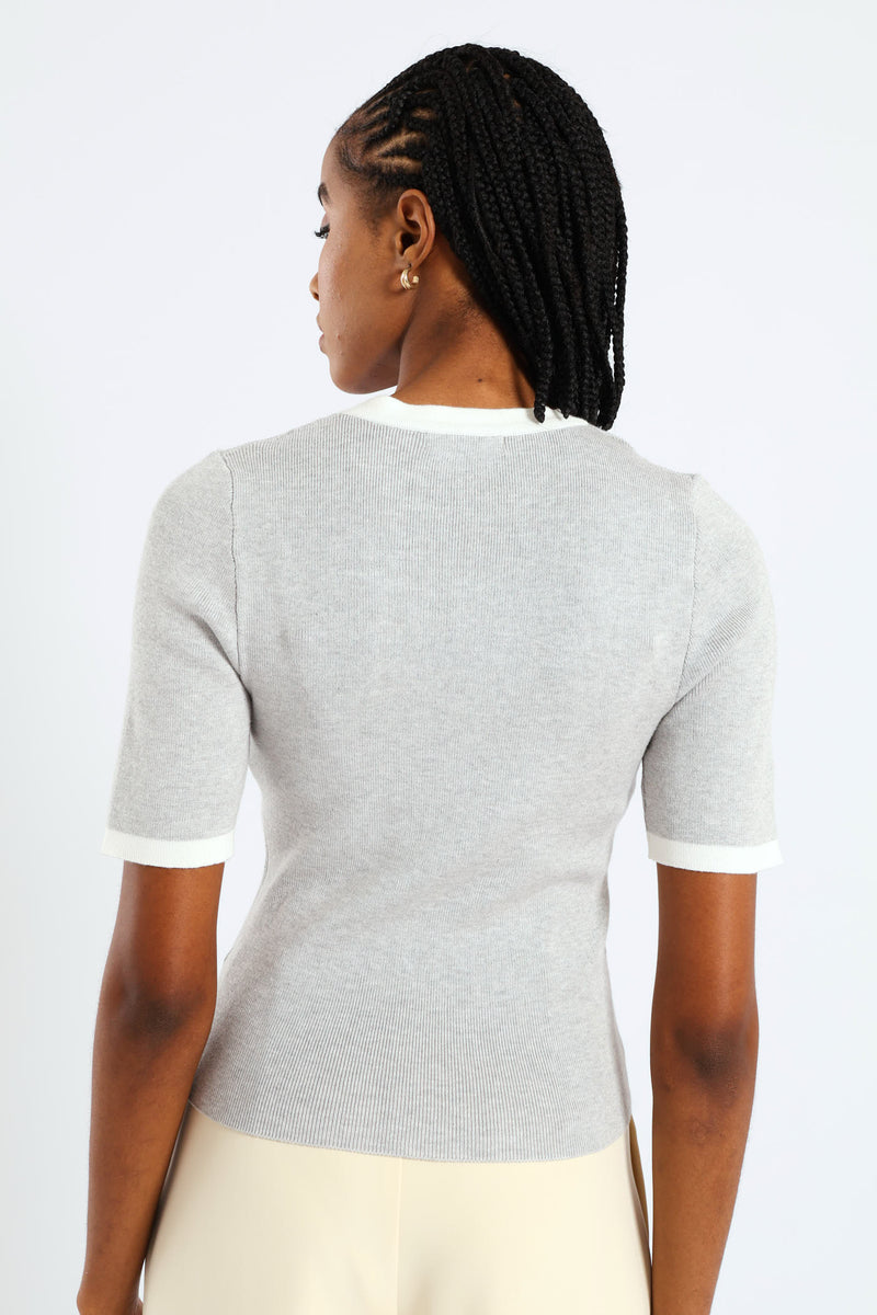 Tipped Pullover - Grey/White