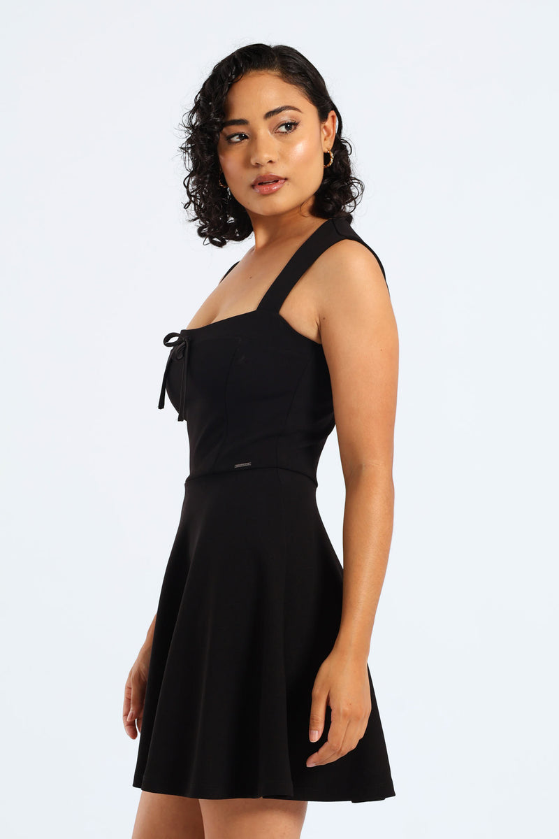 Sweetheart Neckline Mini Skater Dress - Black