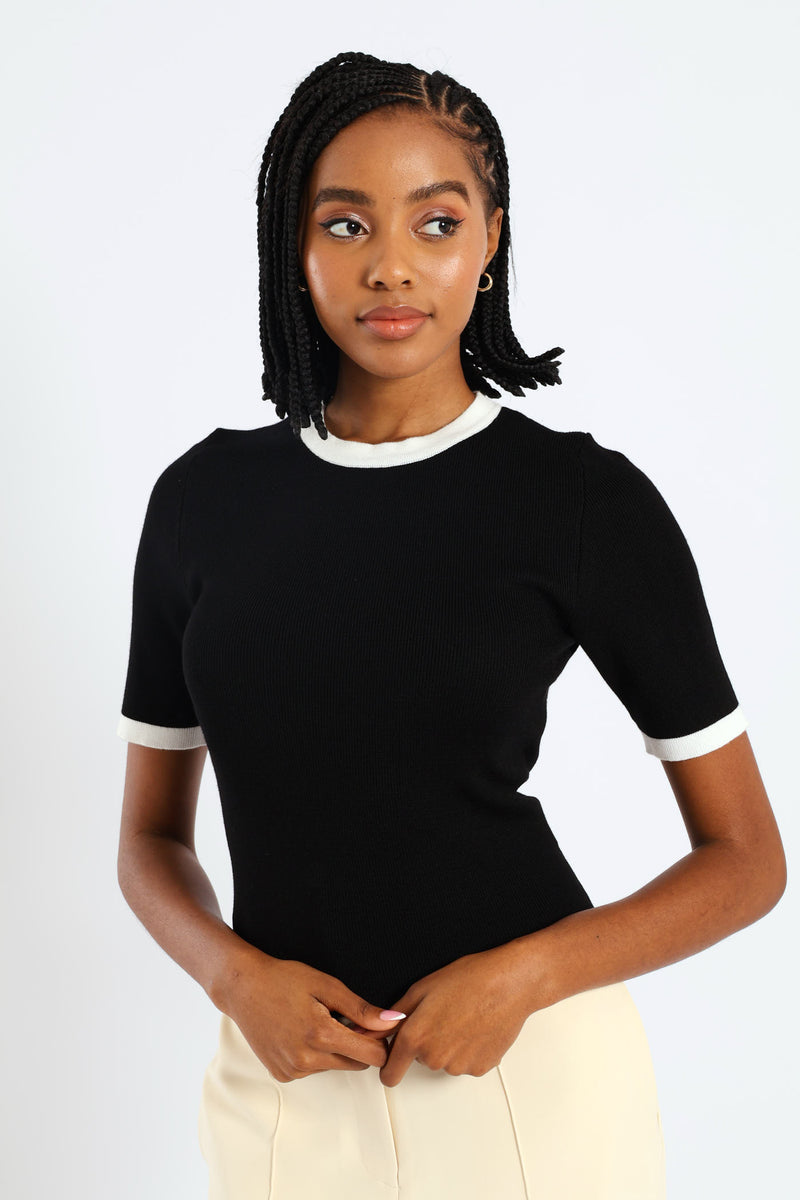 Tipped Pullover - Black/White