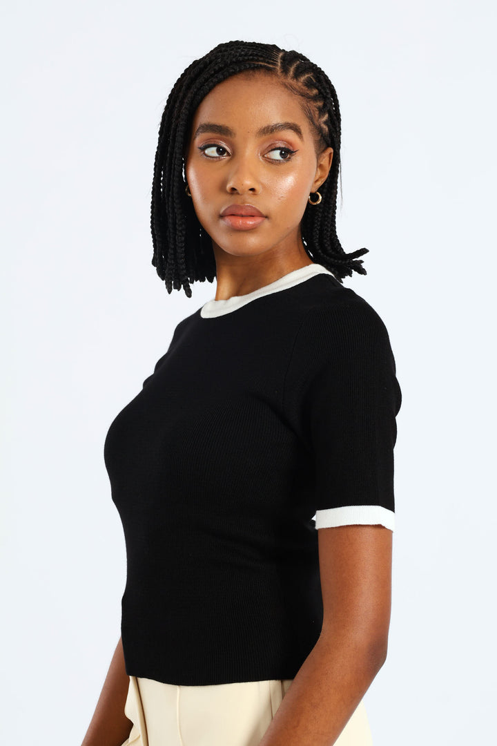 Tipped Pullover - Black/White