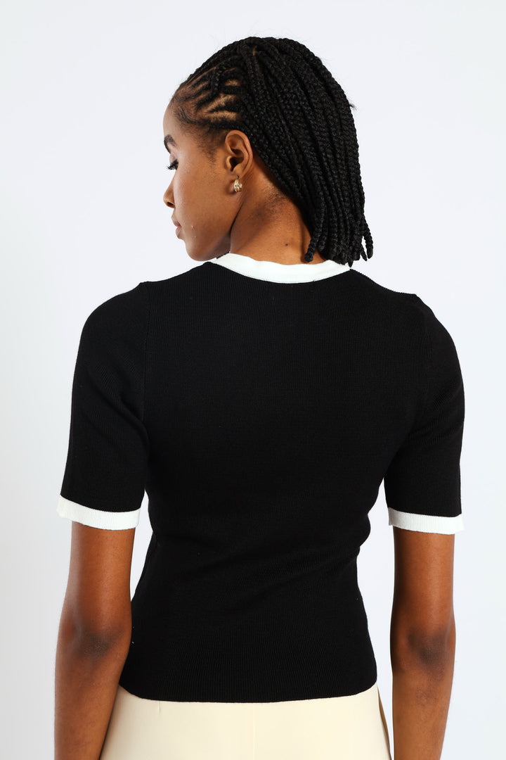 Tipped Pullover - Black/White