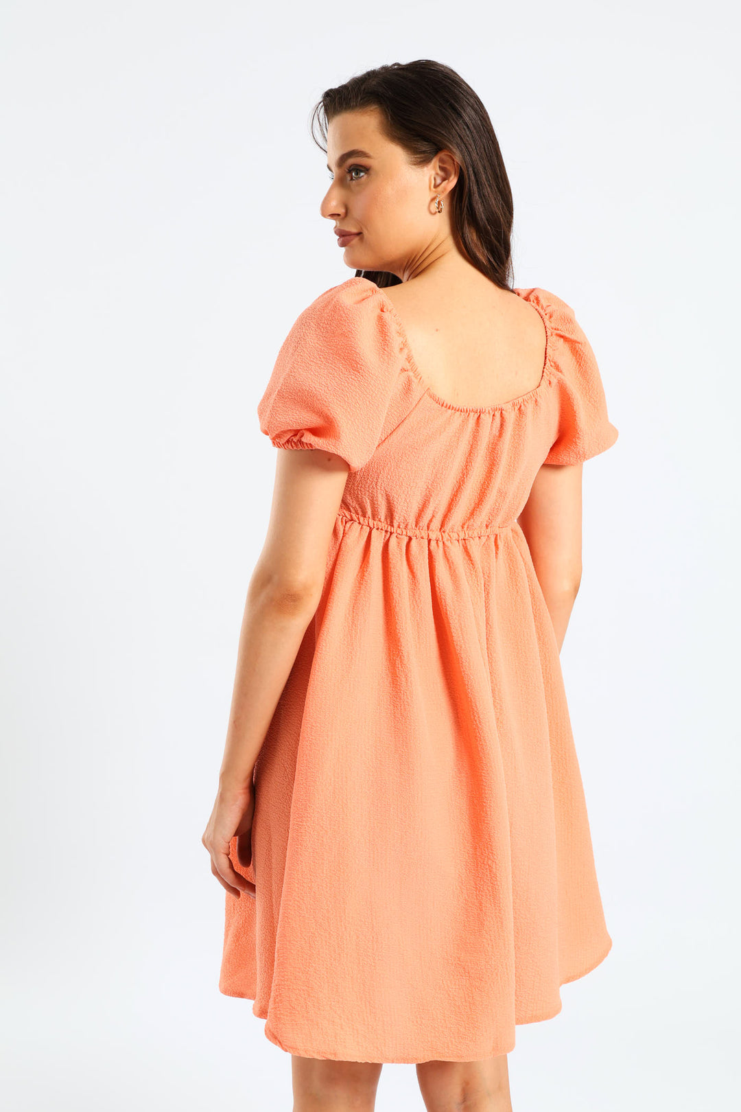 Puff Sleeve Tie-Front Gypsy Mini Dress - Light Coral