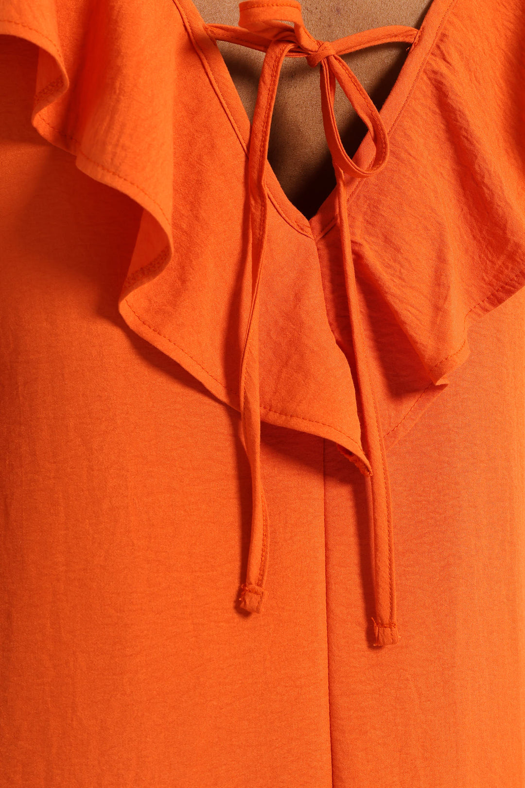 Sleeveless V-Neck Frill Mini Hem Dress - Burnt Orange