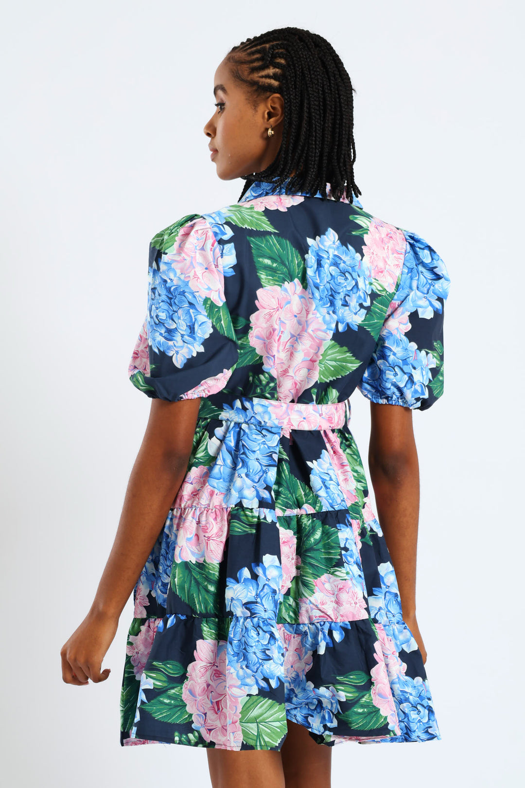 Collared Belted Tiered Shirt Dress - Multi