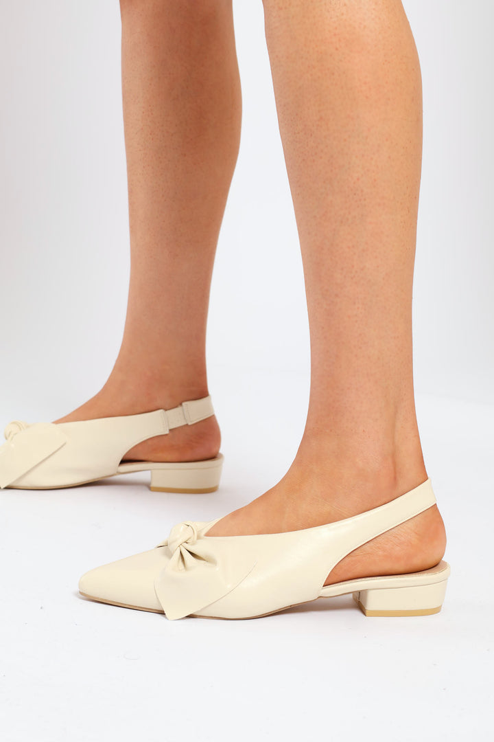 Pointy Bow Slingback Mule - Stone