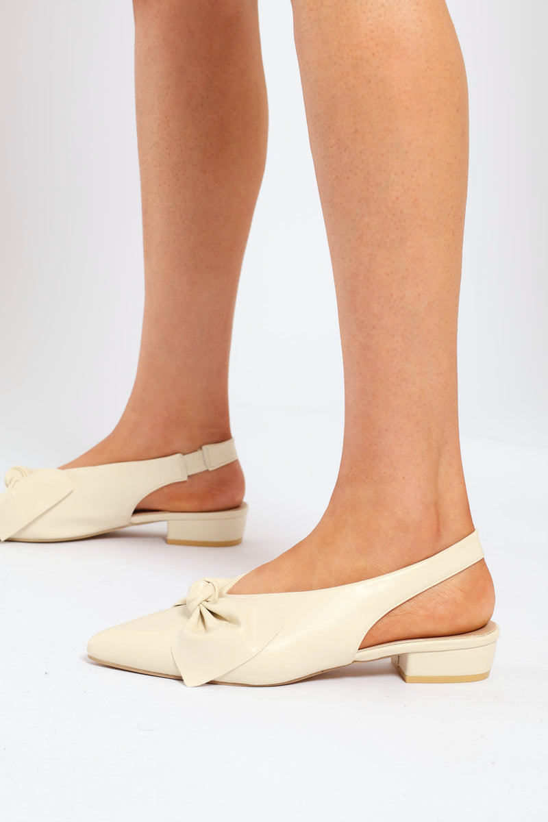 Pointy Bow Slingback Mule - Stone