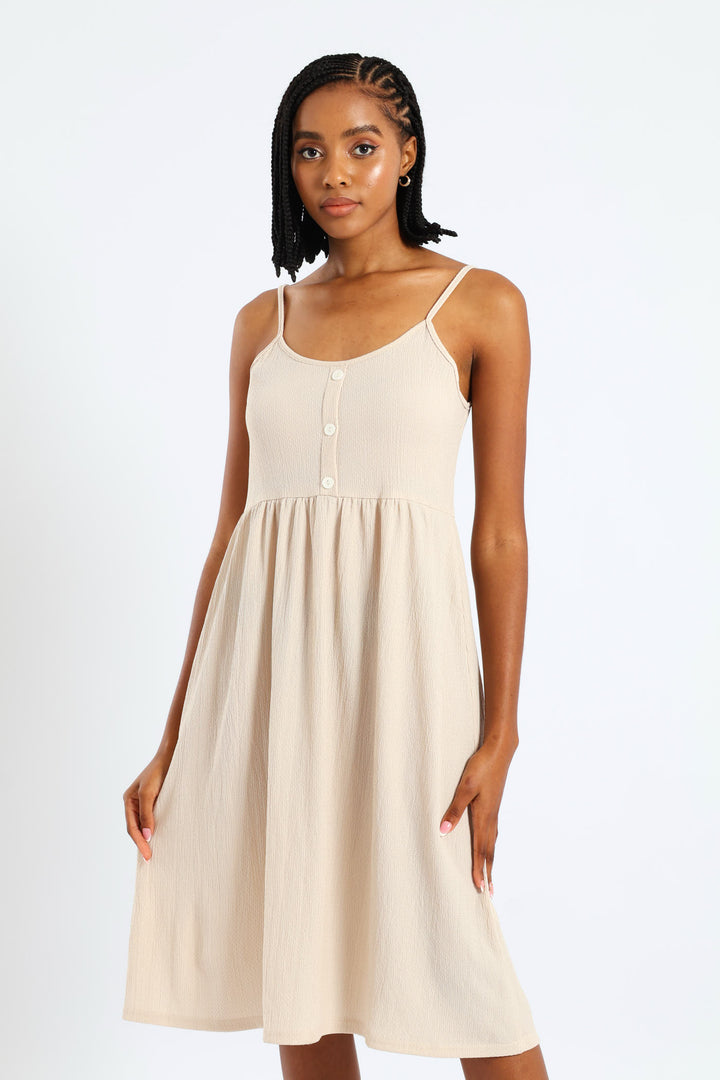 Sleeveless Strappy Button Sun Dress - Pebble