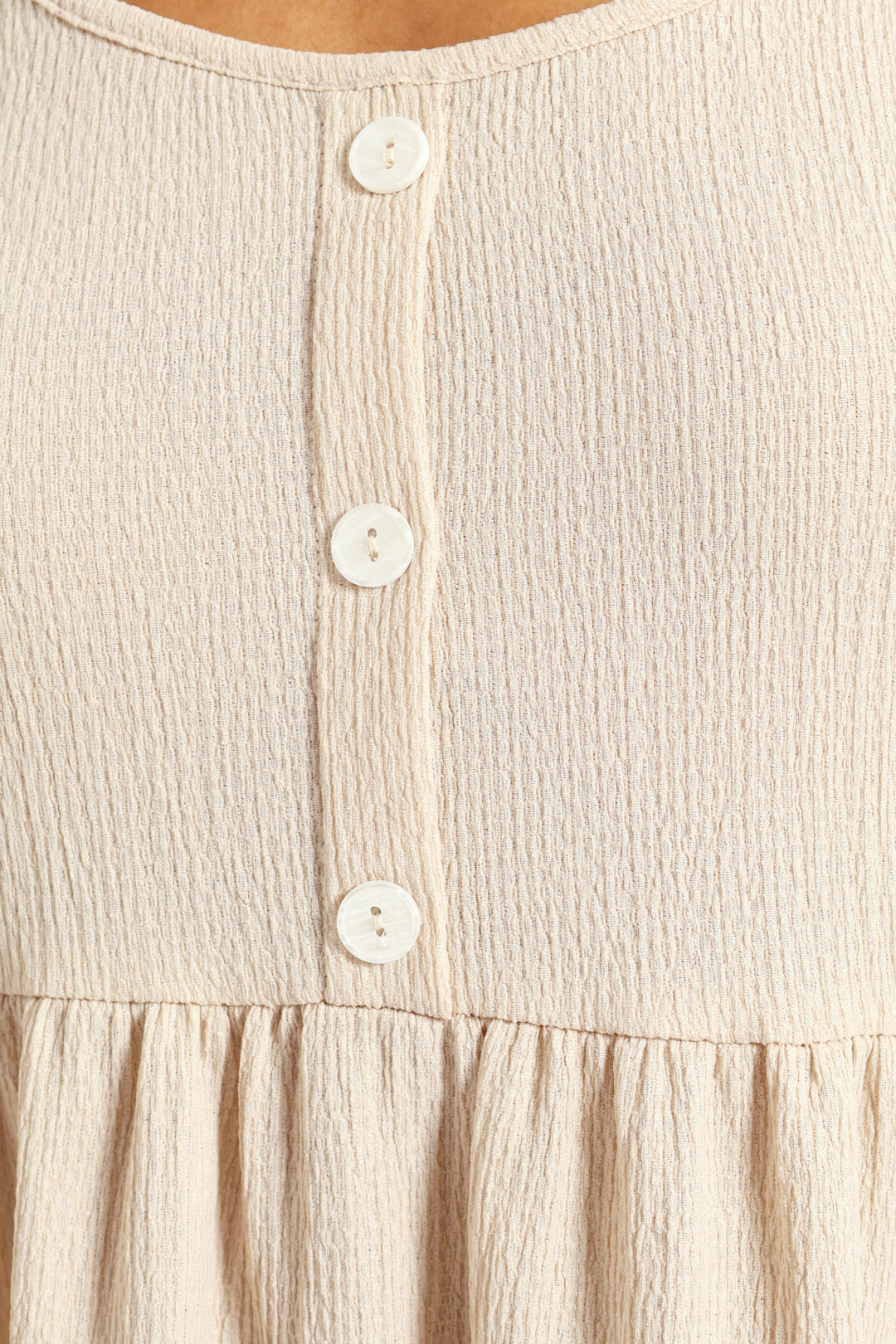 Sleeveless Strappy Button Sun Dress - Pebble