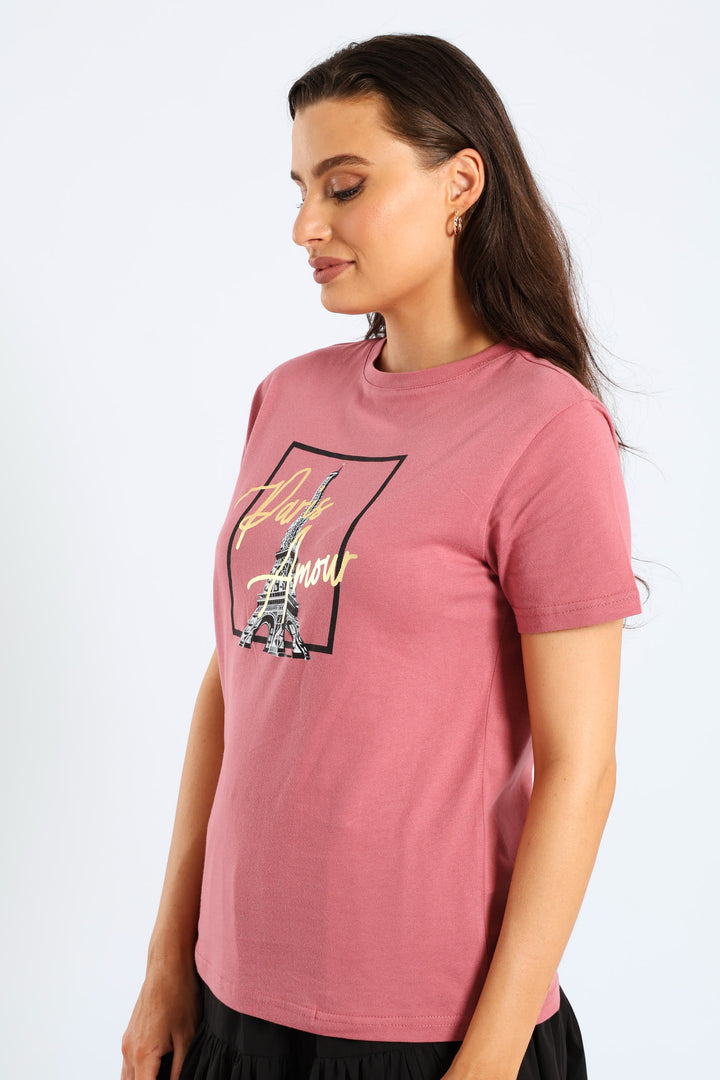 Paris Amour Eiffel Tower Frame Foil Regular Tee - Deco Rose