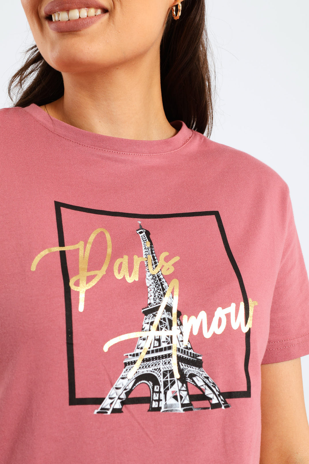 Paris Amour Eiffel Tower Frame Foil Regular Tee - Deco Rose