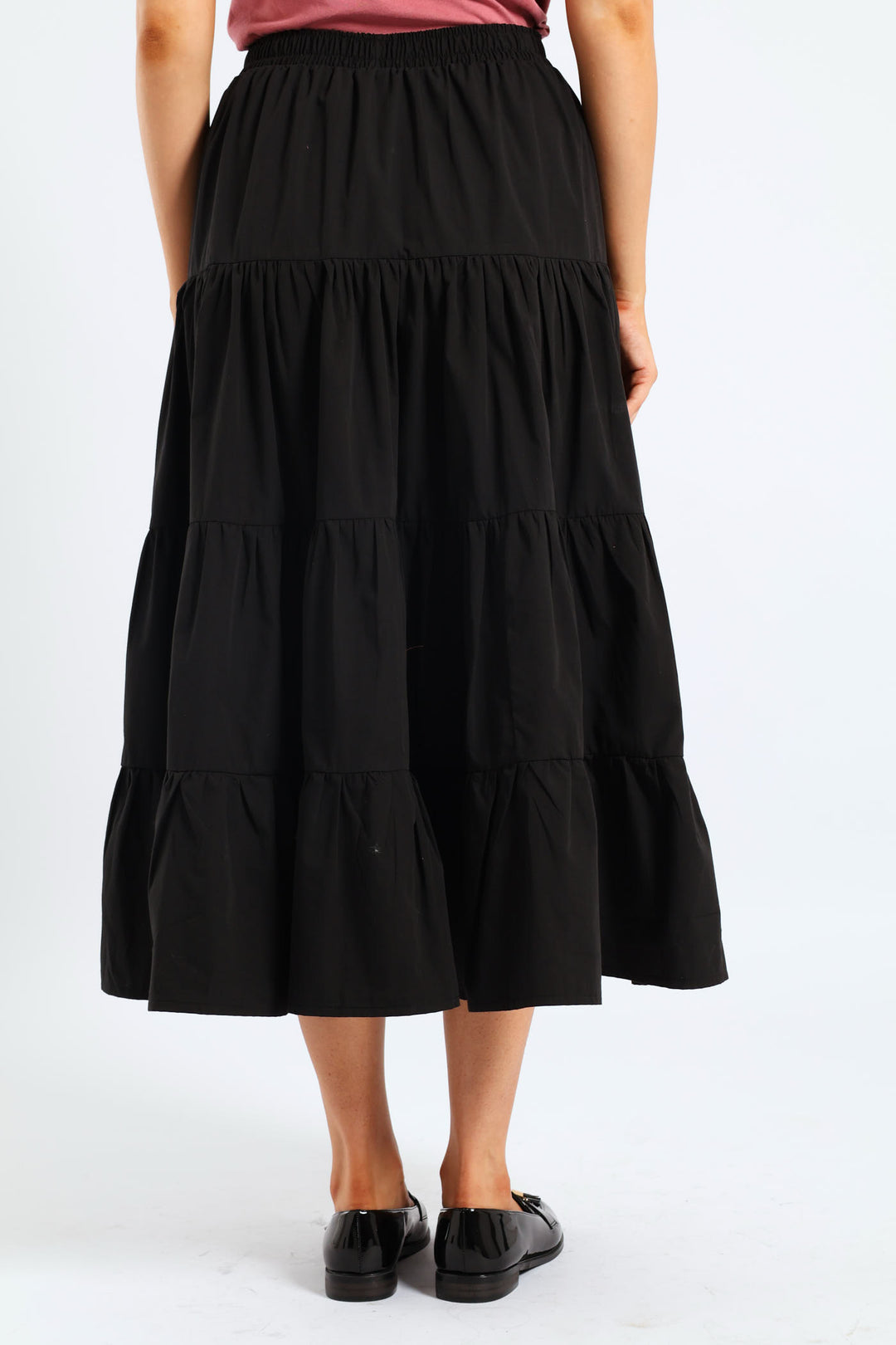 Tiered Poplin Flare Midaxi Skirt - Black
