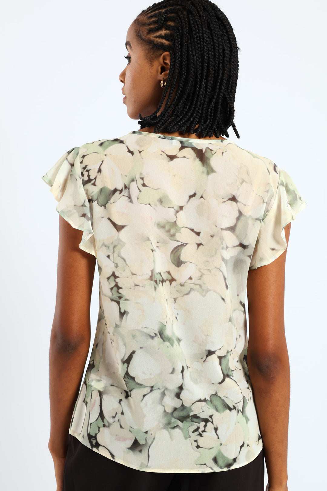 Tie Up Flutter Sleeve Blouse - Green