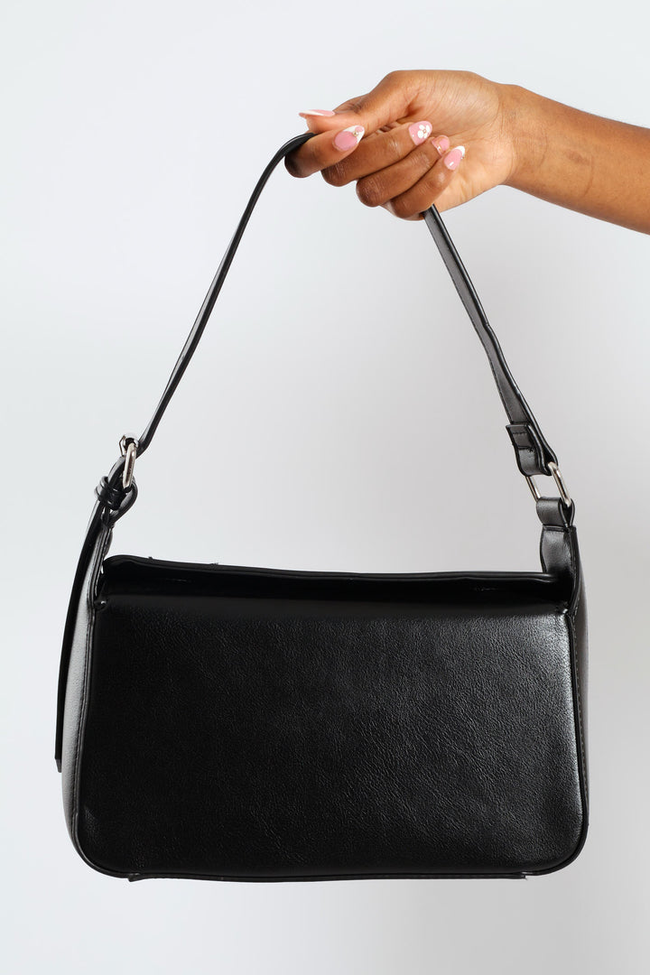 Magnetic Closure Shoulder Bag - Black
