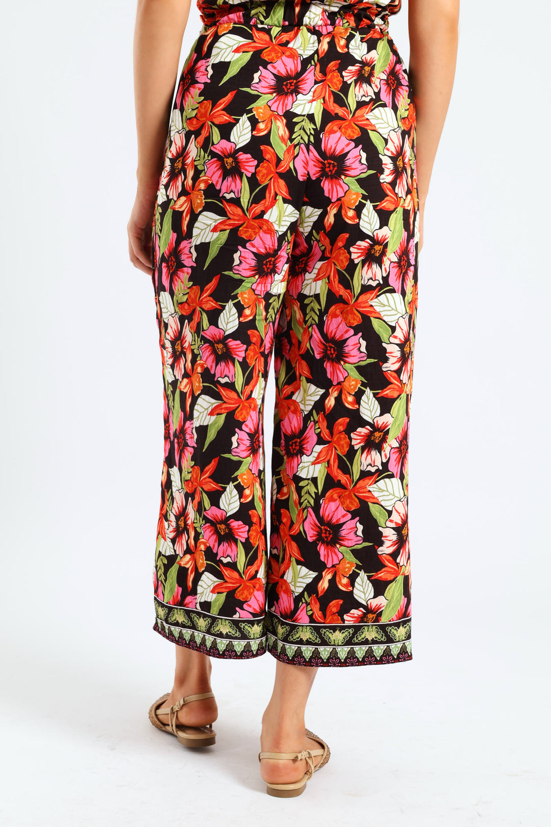 Pull On Drawstring Tropical Floral Wideleg Pant - Multi
