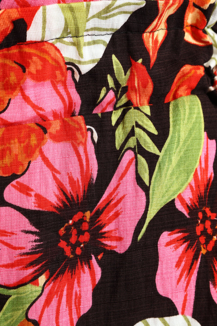 Pull On Drawstring Tropical Floral Wideleg Pant - Multi