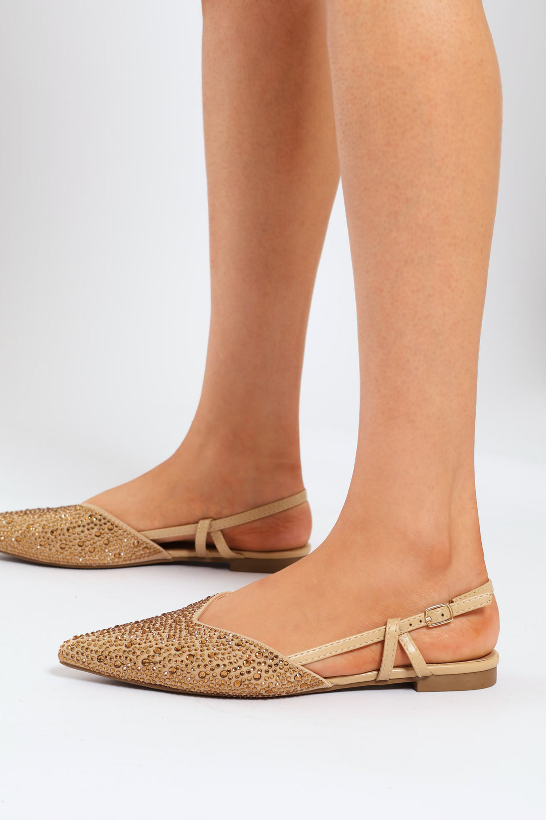 Pointed Slingback With Encrusrted Diamante Upper - Natural