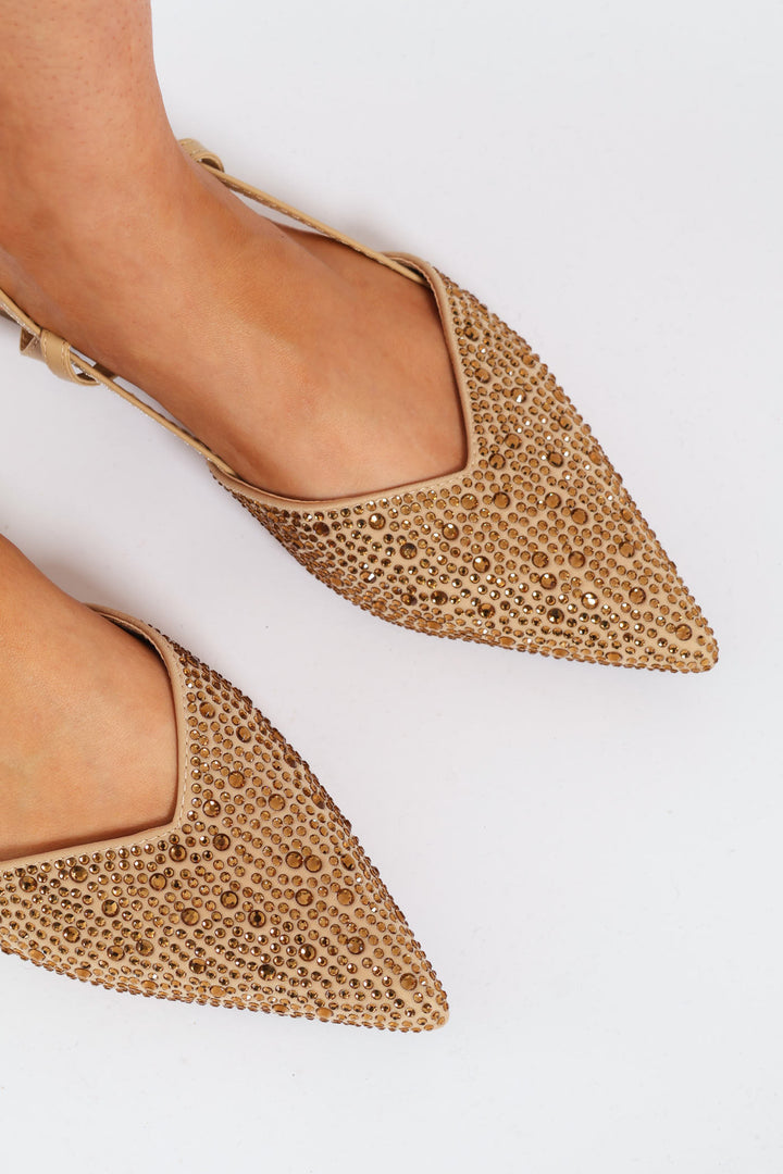Pointed Slingback With Encrusrted Diamante Upper - Natural