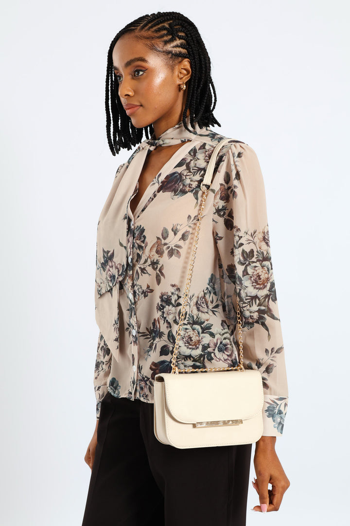 Gold Hardware Satchel - Beige