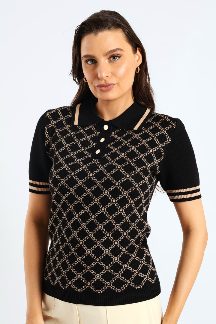 Geo Golfer Tee - Black