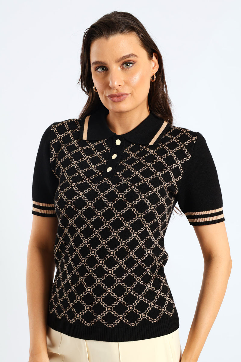 Geo Golfer Tee - Black