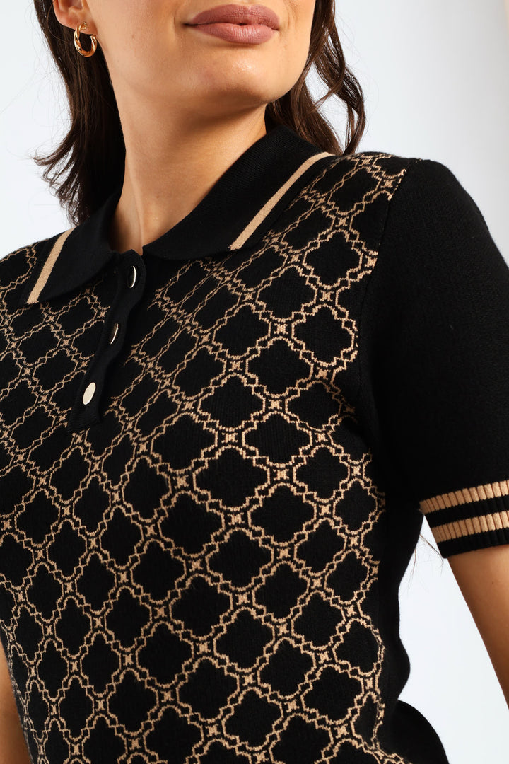 Geo Golfer Tee - Black