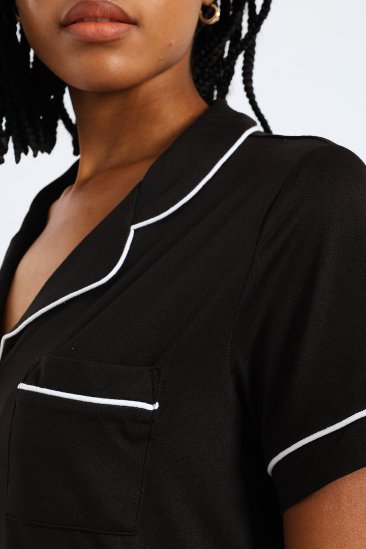 Button Through Sleepshirt - Black