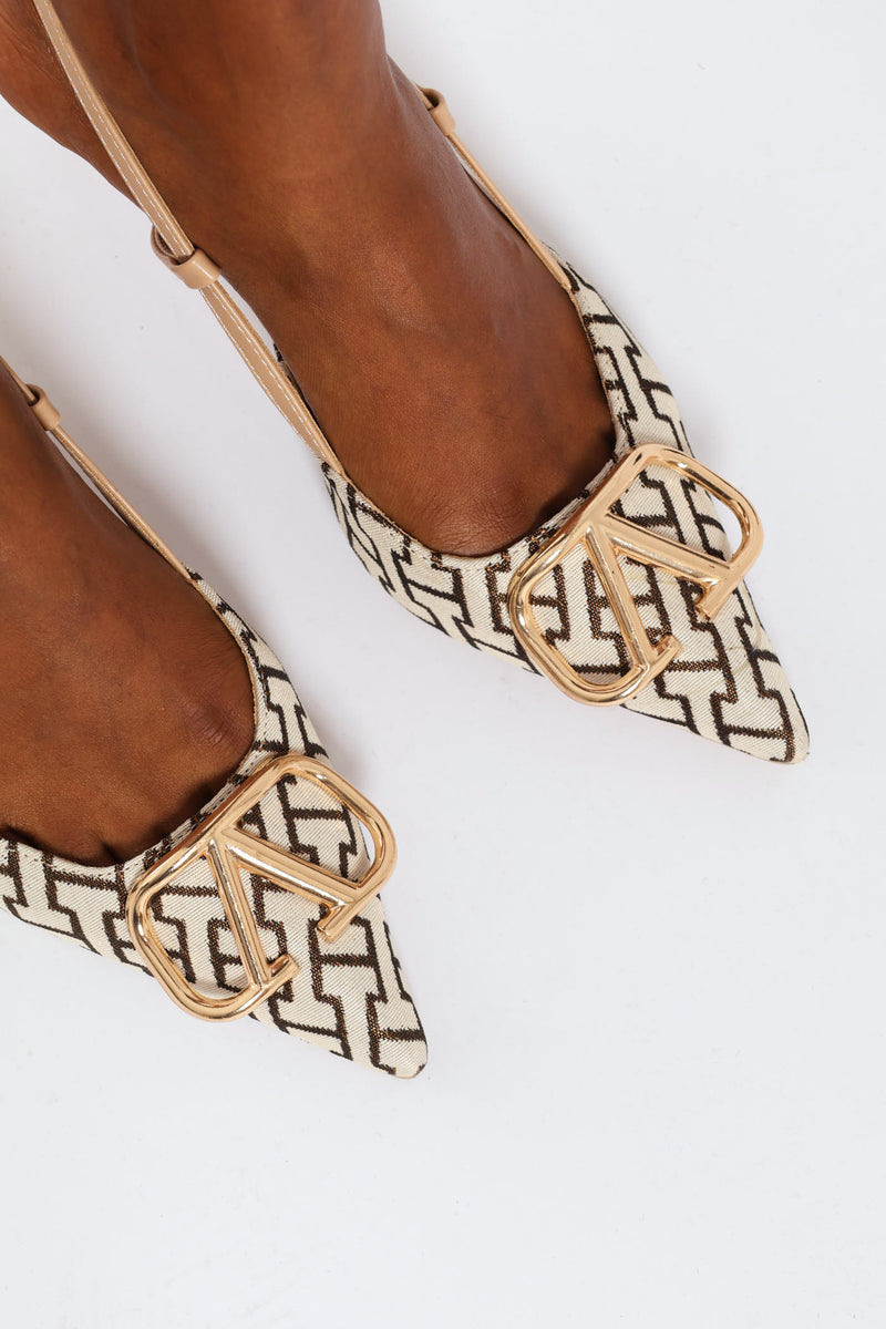 Monogram Print Slingback Kitten Heel - Multi