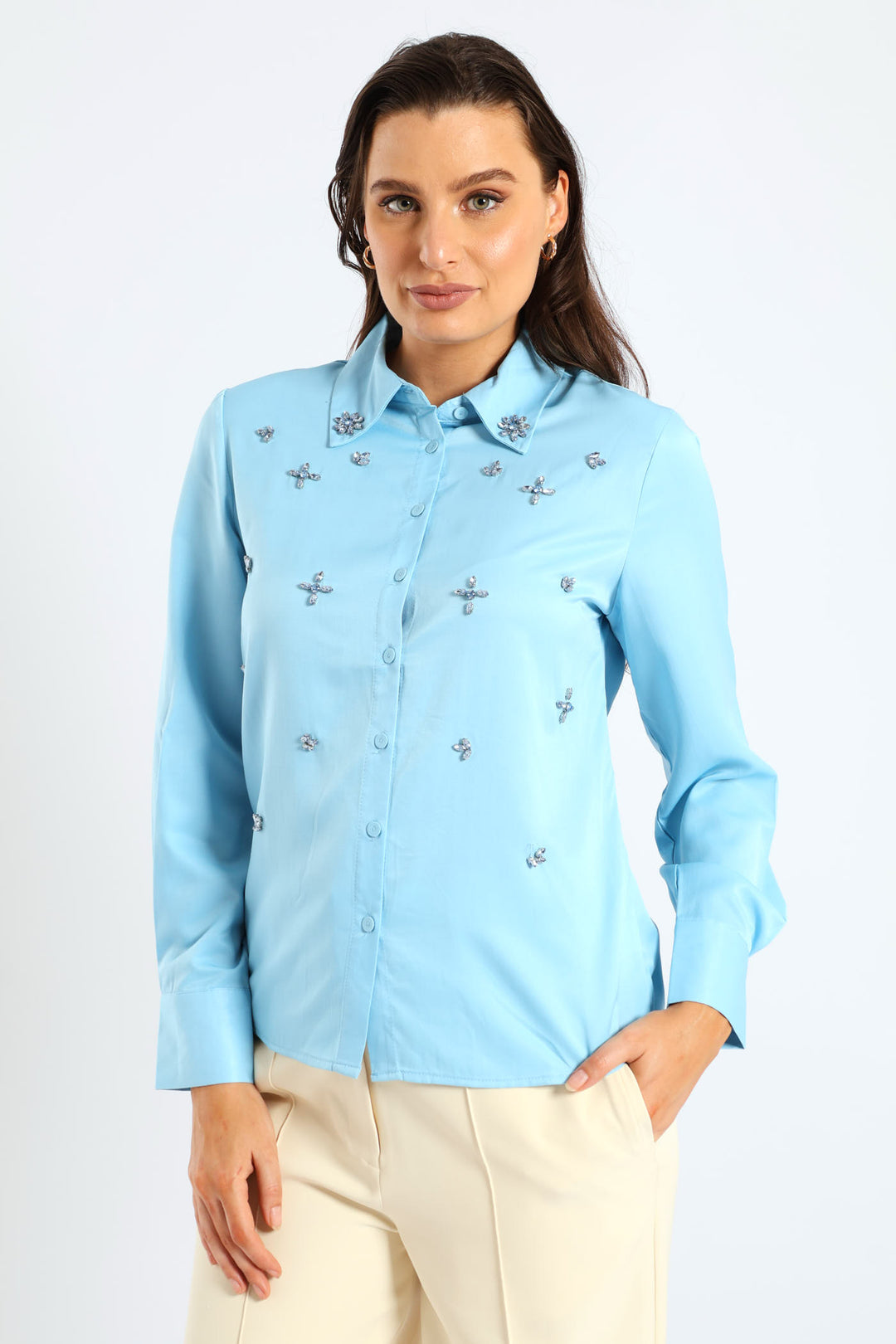 Tonal Jeweled Shirt - Blue
