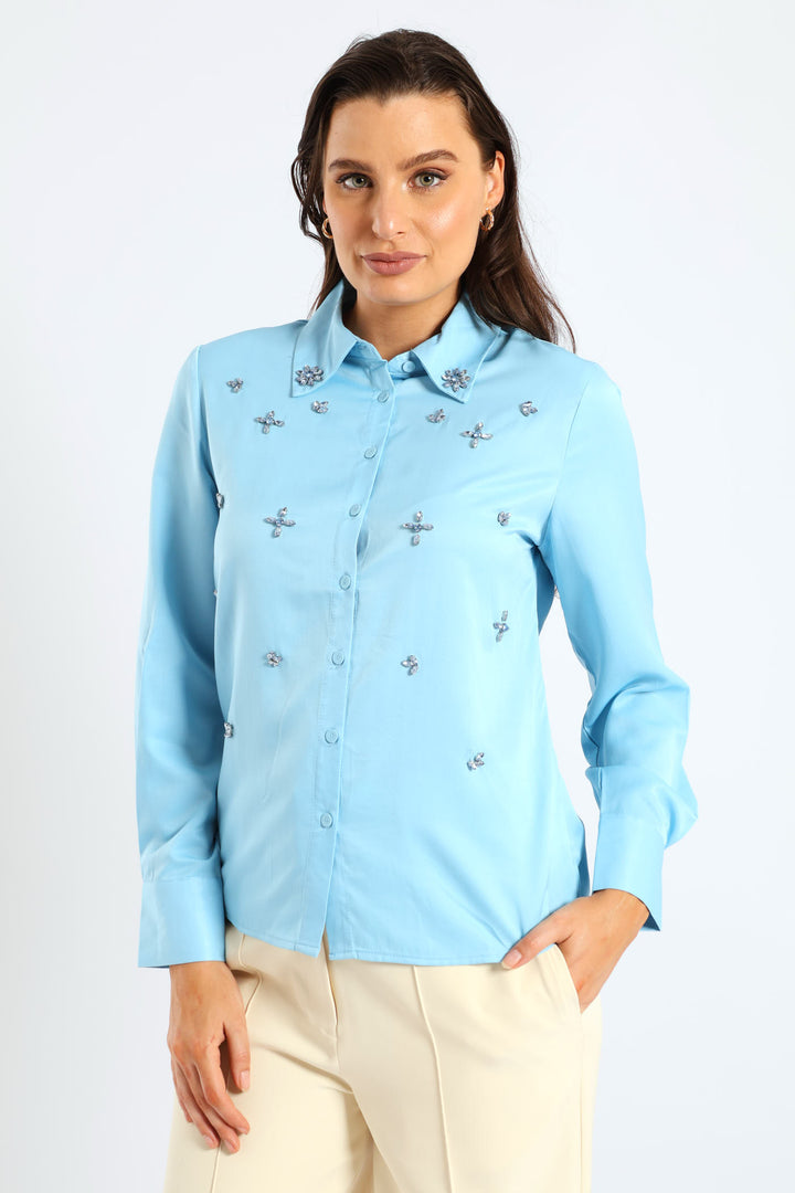 Tonal Jeweled Shirt - Blue