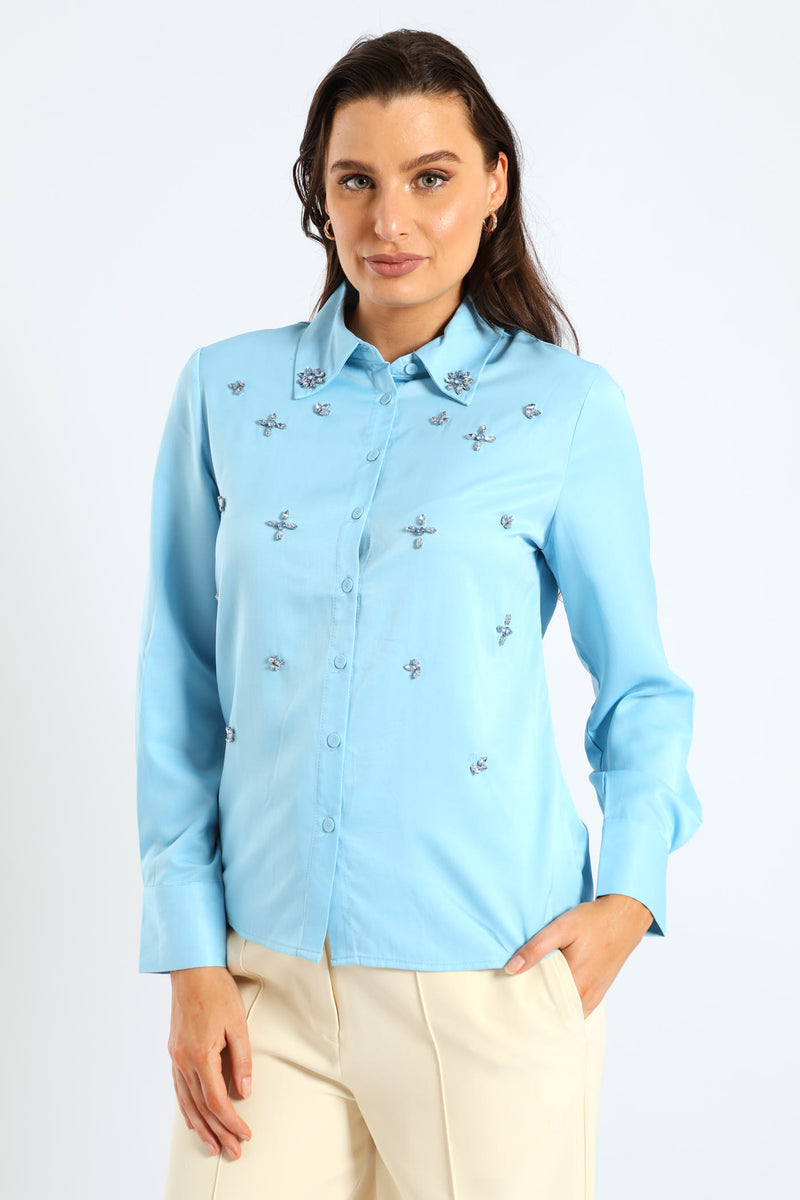 Tonal Jeweled Shirt - Blue