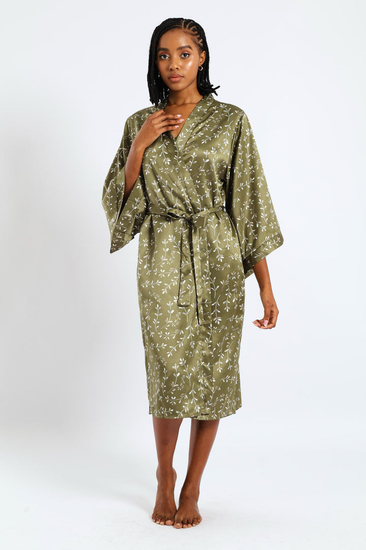 3/4 Satin Sprigs Gown - Fatigue